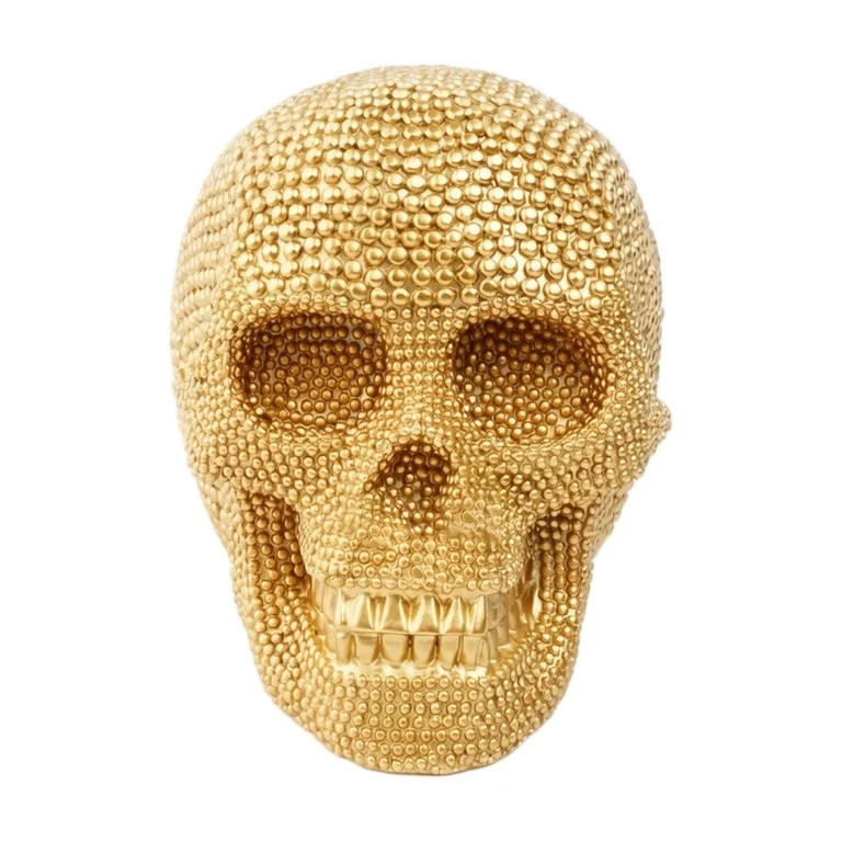Tabletop Sculpture Gold Resin Beaded Skull Single Piece for Halloween Home Party Decor | Walmart (US)