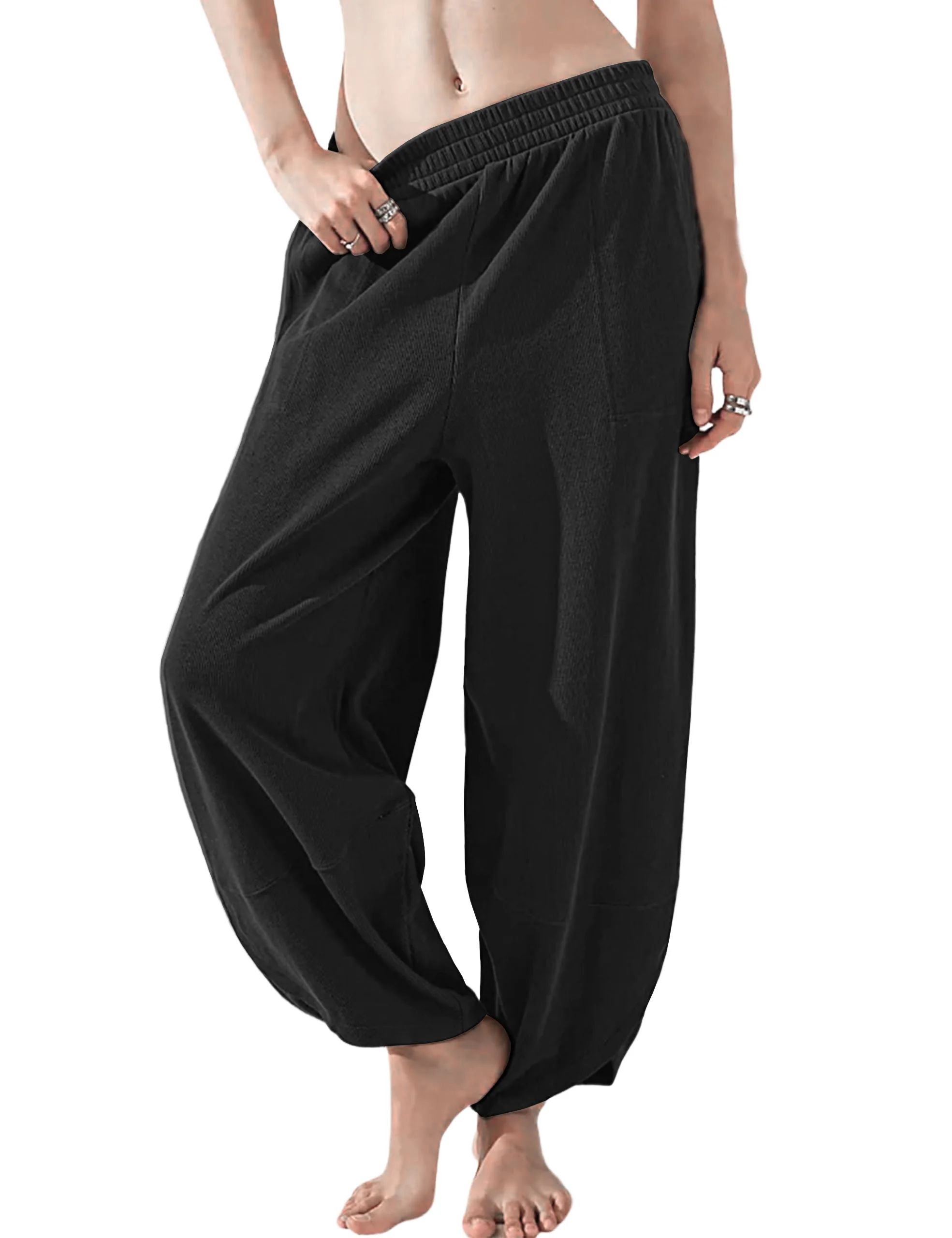 MINTREUS Ribbed Women's Loose Harem Pants Casual Elastic Waisted Tapered Pants with Big Pocket Ba... | Walmart (US)