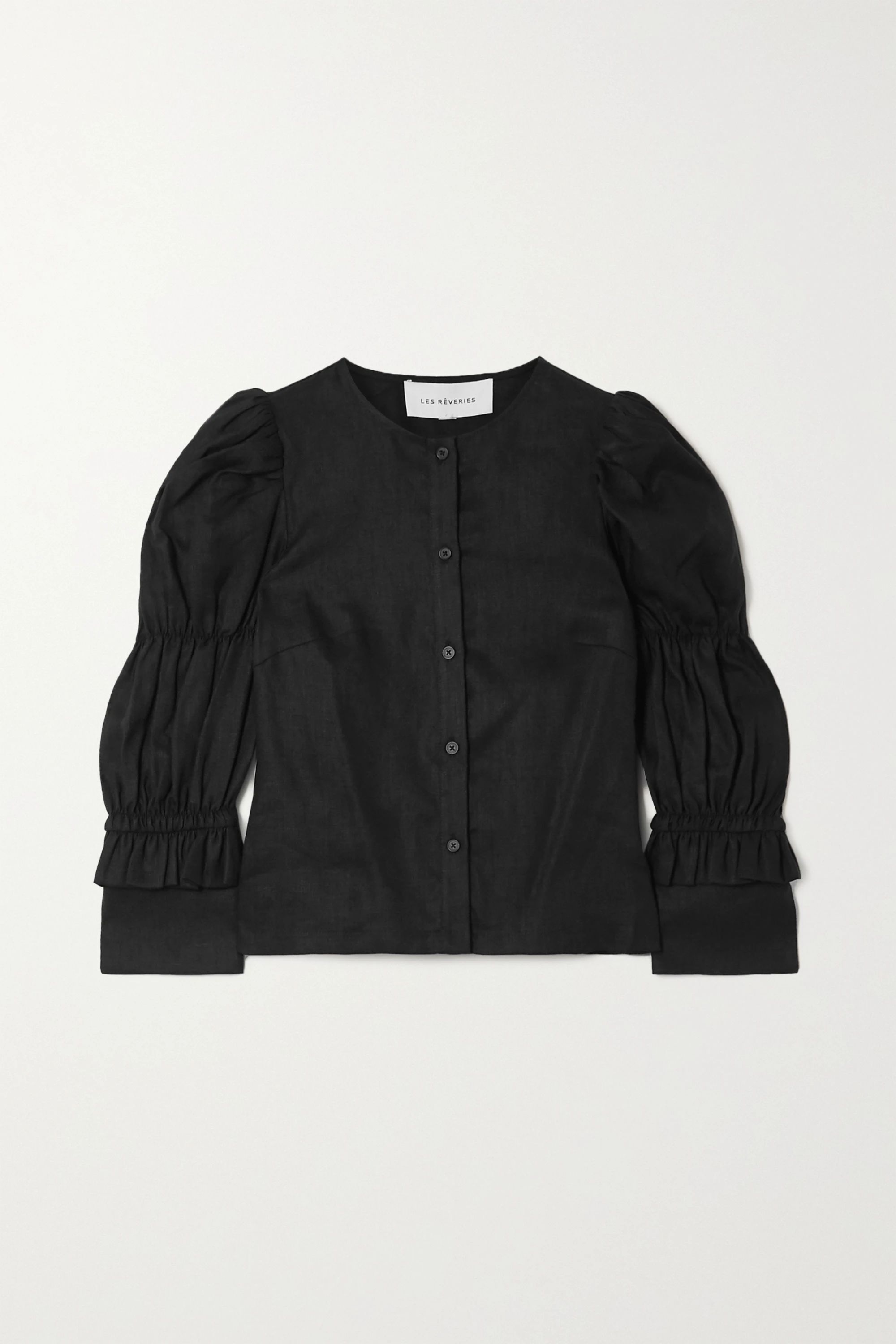 Elizabeth ruched ruffled linen shirt | NET-A-PORTER (US)