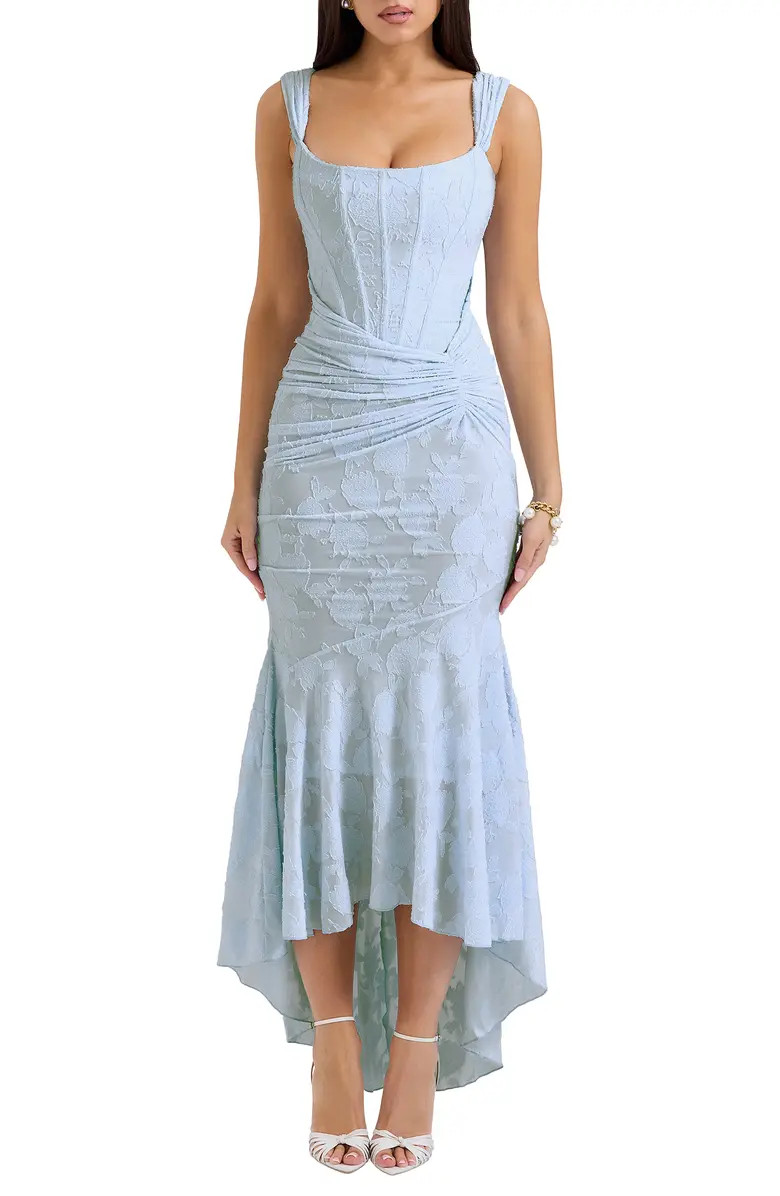 Cesca Floral Ruched High-Low Corset Dress | Nordstrom