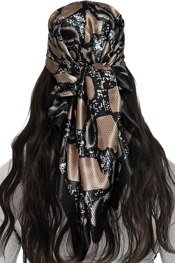 Womens Head Scarf Satin Hair Scarf Printed Square Scarf Like Silk Bandanas for Women 35 Inches | Amazon (US)