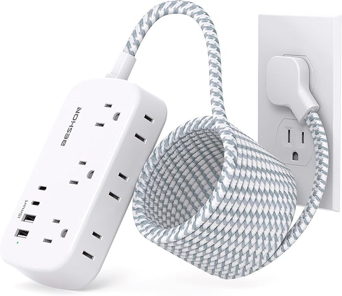 15FT Flat Extension Cord, BESHON Flat Plug Power Strip with USB C, Ultra Thin Flat Plug Extension... | Amazon (US)
