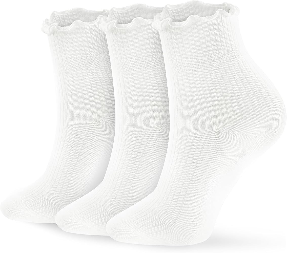 8 Pairs Frilly Socks Women,Ruffle Socks for Girl Women,Solid Color Lettuce Edge Comfort Breathabl... | Amazon (US)