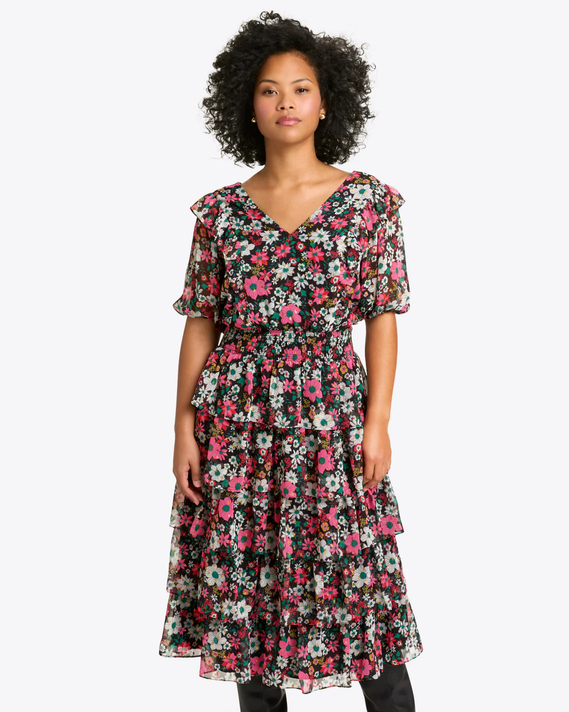 Leah Tiered Ruffle Midi Dress in Amaryllis Fil Coupe | Draper James (US)