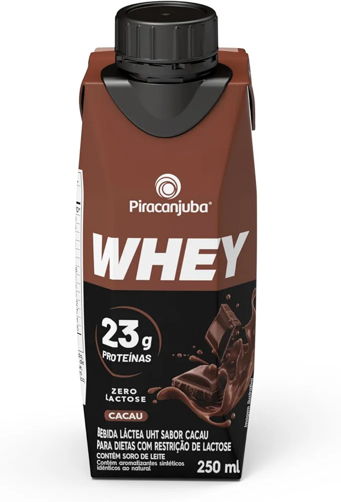Piracanjuba Whey Zero Lactose, Sabor Cacau, 23g de proteína, 250ml | Amazon (BR)