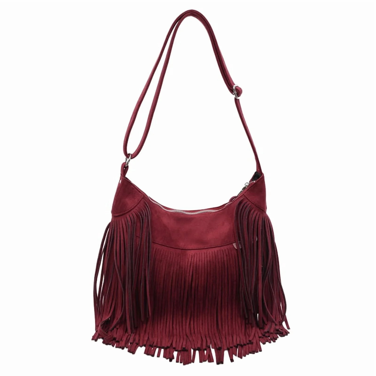 Faux Suede Fringe Hobo Bag Solid Color Tassel Cowgirl Purse Western Purse for Girls Woman Birthday Gifts (Wine Red) - Walmart.com | Walmart (US)