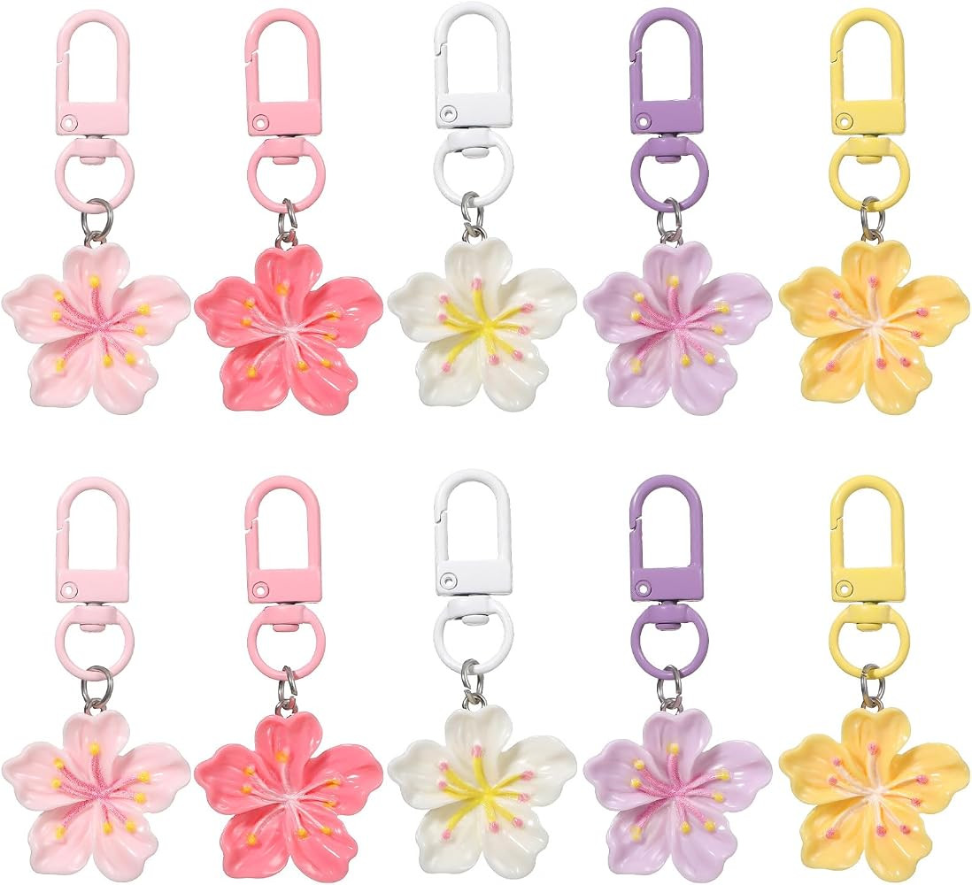 10Pcs Tiny Resin Flower Keychain Bulk, Cherry Blossom Enamel Pendant Keychain Cute Handbag Key Ch... | Amazon (US)