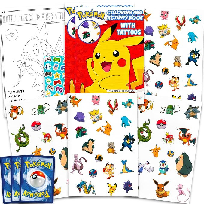 Pokemon Tattoos Party Favors Set - 70 Temporary Tattoos for Kids, Boys, Girls Plus Trading Cards,... | Amazon (US)