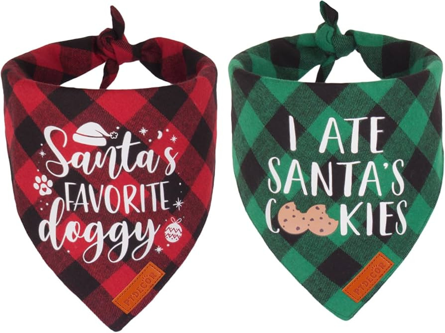 PTDECOR 2 Pack Dog Christmas Bandanas, Classic Red Green Plaid Pet Scarf Triangle Bibs Kerchief C... | Amazon (US)