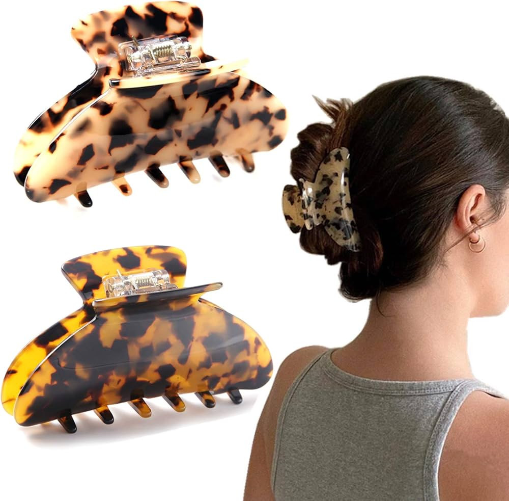 2 Pcs Large Hair Claw Clips Tortoise Shell Big Claw Hair Clips for Thick Hair Strong Hold No Slip... | Amazon (US)