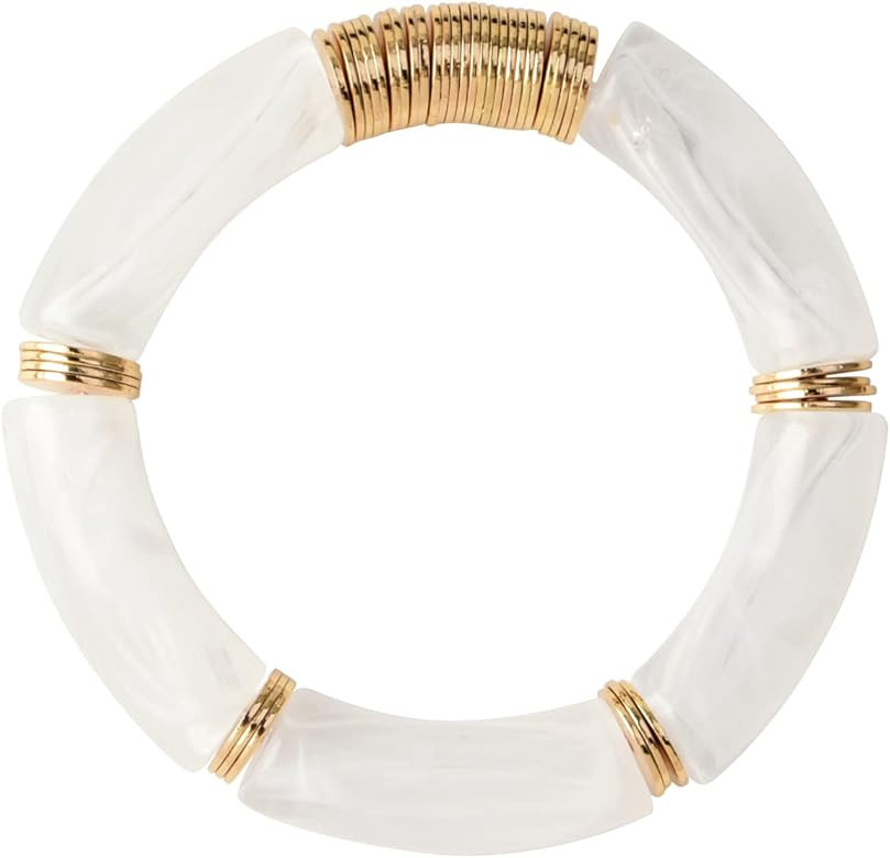 Bamboo Tube Bangles Bracelet Chunky Curved Stacking Clear Acrylic Colorful Beads Stretchable Frie... | Amazon (US)