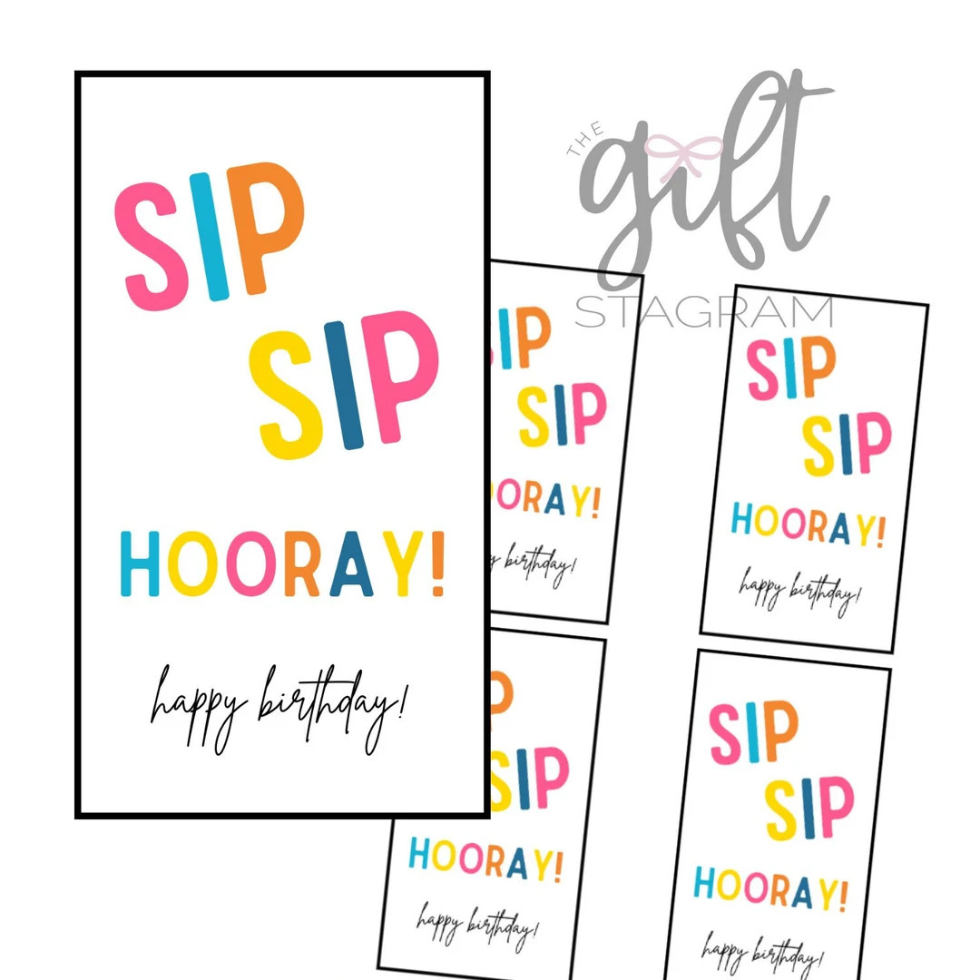 Sip Sip Hooray Happy Birthday Gift Tag | DIGITAL DOWNLOAD | Birthday Gift Tag | Birthday Gift Ide... | Etsy (US)