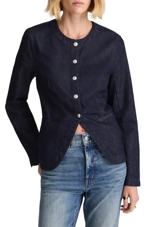 Madewell Collarless Denim Cutaway Jacket in Rinse Wash at Nordstrom, Size 4 | Nordstrom