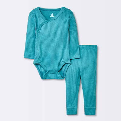 Baby Wide Rib Side Snap Bodysuit & Pants Set - Cloud Island™ Blue 3-6M | Target