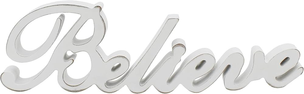 CVHOMEDECO. Rustic Vintage Distressed White Wooden Words Sign Free Standing Believe Tabletop/Shel... | Amazon (US)