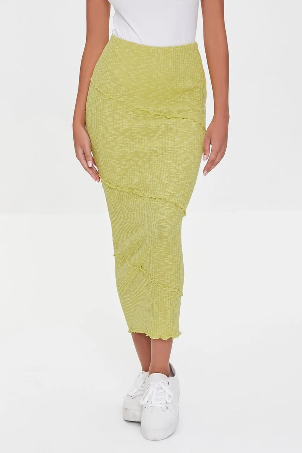 Ribbed Lettuce-Edge Pencil Skirt | Forever 21 (US)