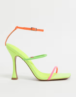 ASOS DESIGN Negotiate barely there diamante high-heeled sandals in neon | ASOS (Global)