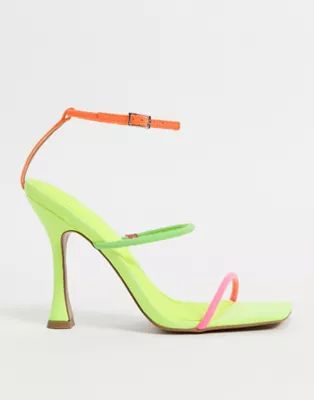 ASOS DESIGN Negotiate barely there diamante high-heeled sandals in neon | ASOS (Global)
