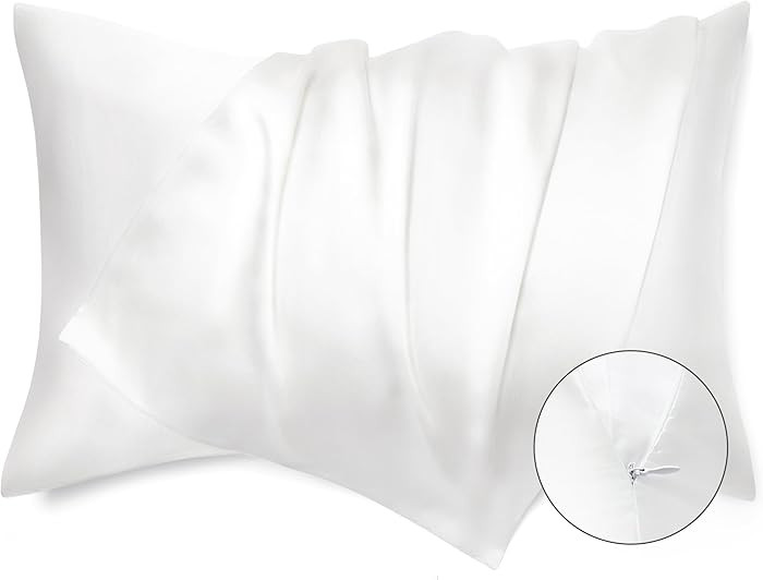Bedsure Satin Pillowcase with Zipper, Similar to Silk Pillow Cases 2 Pack, White Satin Pillow Cas... | Amazon (US)