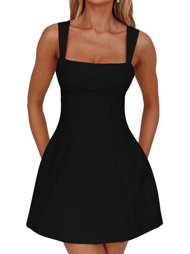 DAAWENXI Women's Casual Square Neck Sleeveless Tank Top Flare Mini Dress A Line Party Club Dresses Black | Amazon (US)