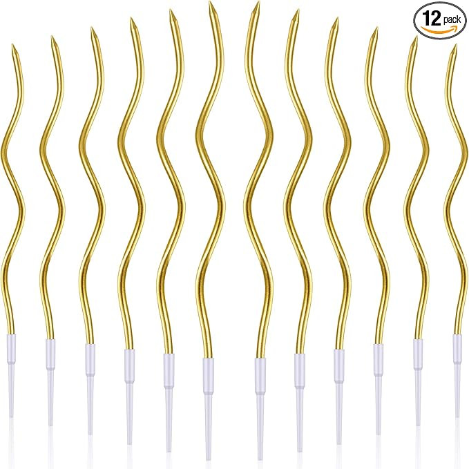 BBTO 12 Pcs Twisted Birthday Candles Spiral Metallic Cupcake Thin Long Cake Candles with Holders ... | Amazon (US)
