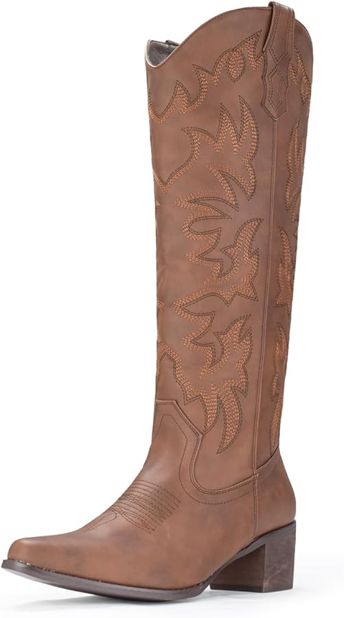 IUV Cowboy Boots For Women Knee High Boots Pointy Toe Women's Western Boots Side Zipper Chunky He... | Amazon (US)