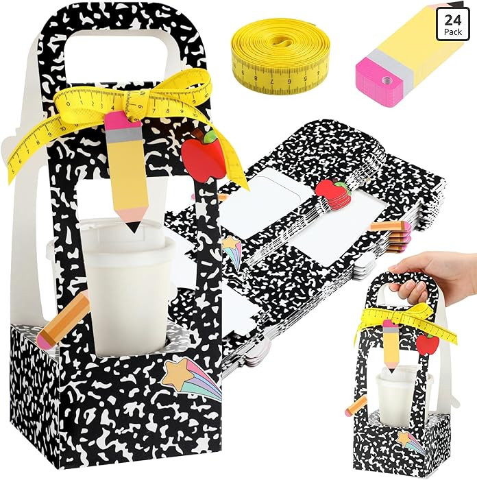 Colarr 24 Set Teacher Appreciation Gifts Composition Book Cup Drink Carrier Holder with Card Ribb... | Amazon (US)