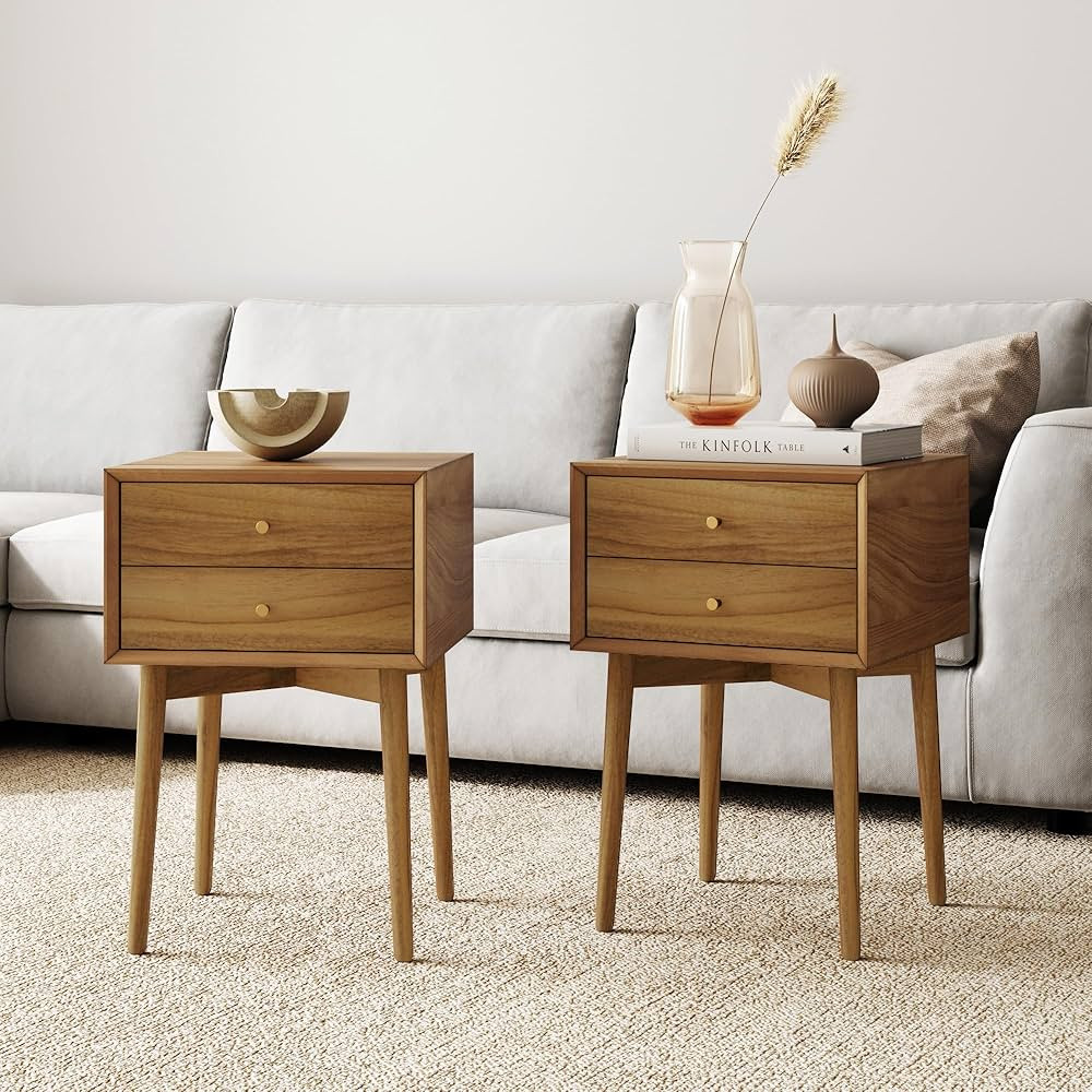 Nathan James Harper Modern Nightstand Side Accent or End Table with Storage Drawer, Set of 2, Oak... | Amazon (US)