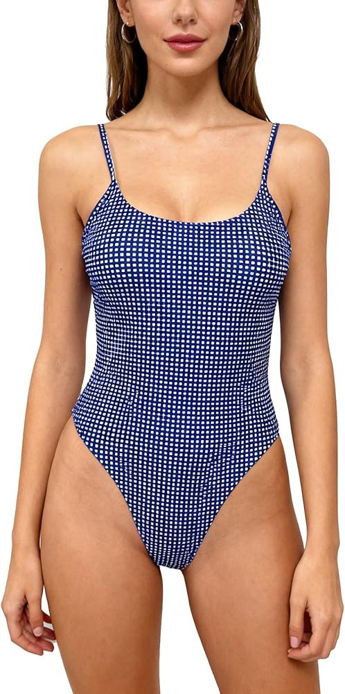 Women's Sexy One Piece Bathing Suit Swimsuit High Cut Leg Cheeky Coverage, Adjustable Thin Strap | Amazon (US)