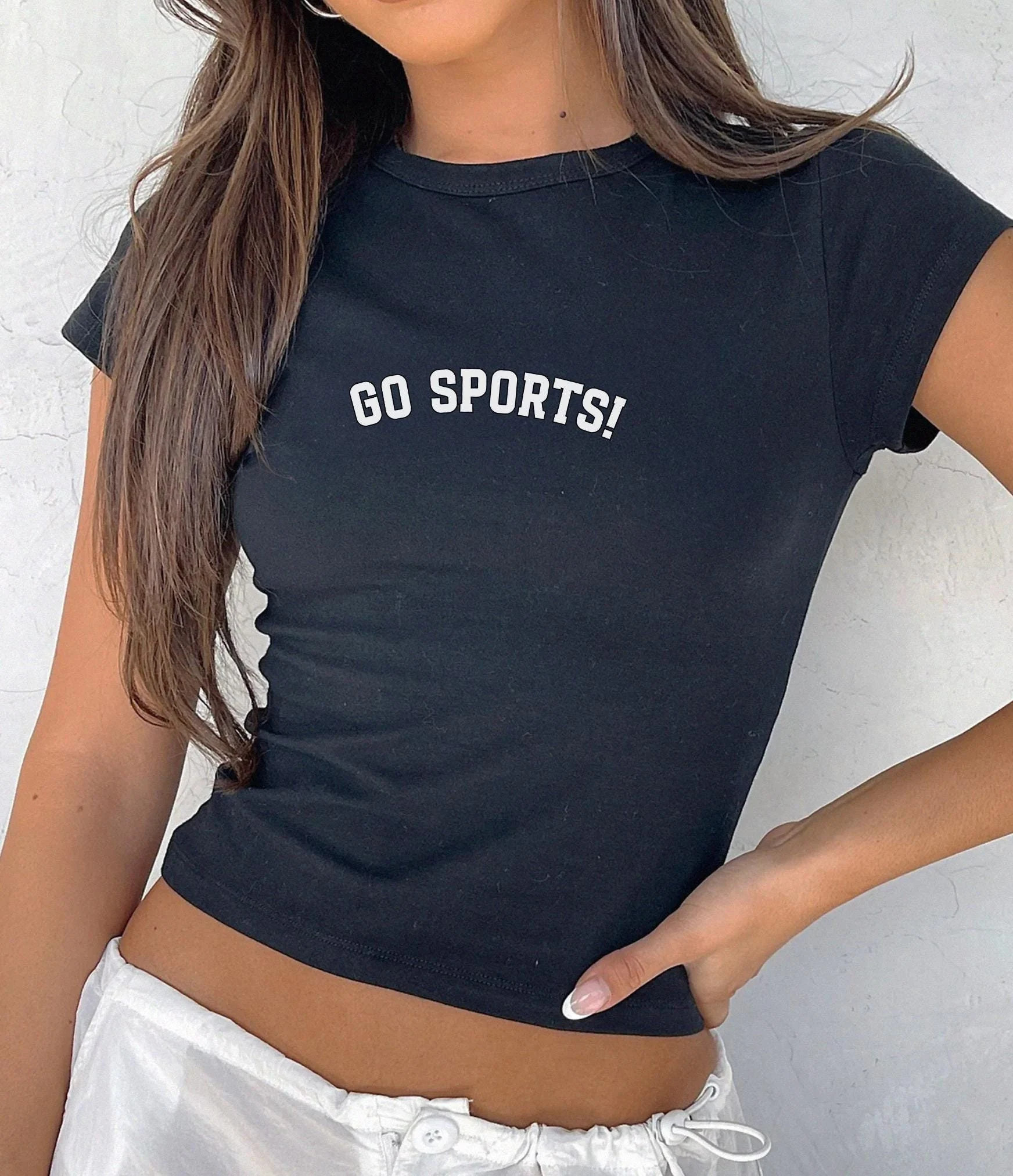 Go Sports Crop Top, Fun Baby Tee for Sports Fans, Game Day Shirt, Women Sports Tee, Y2K 90s Style Top, Cute Sports T-Shirt, Football Season | Etsy (Global)