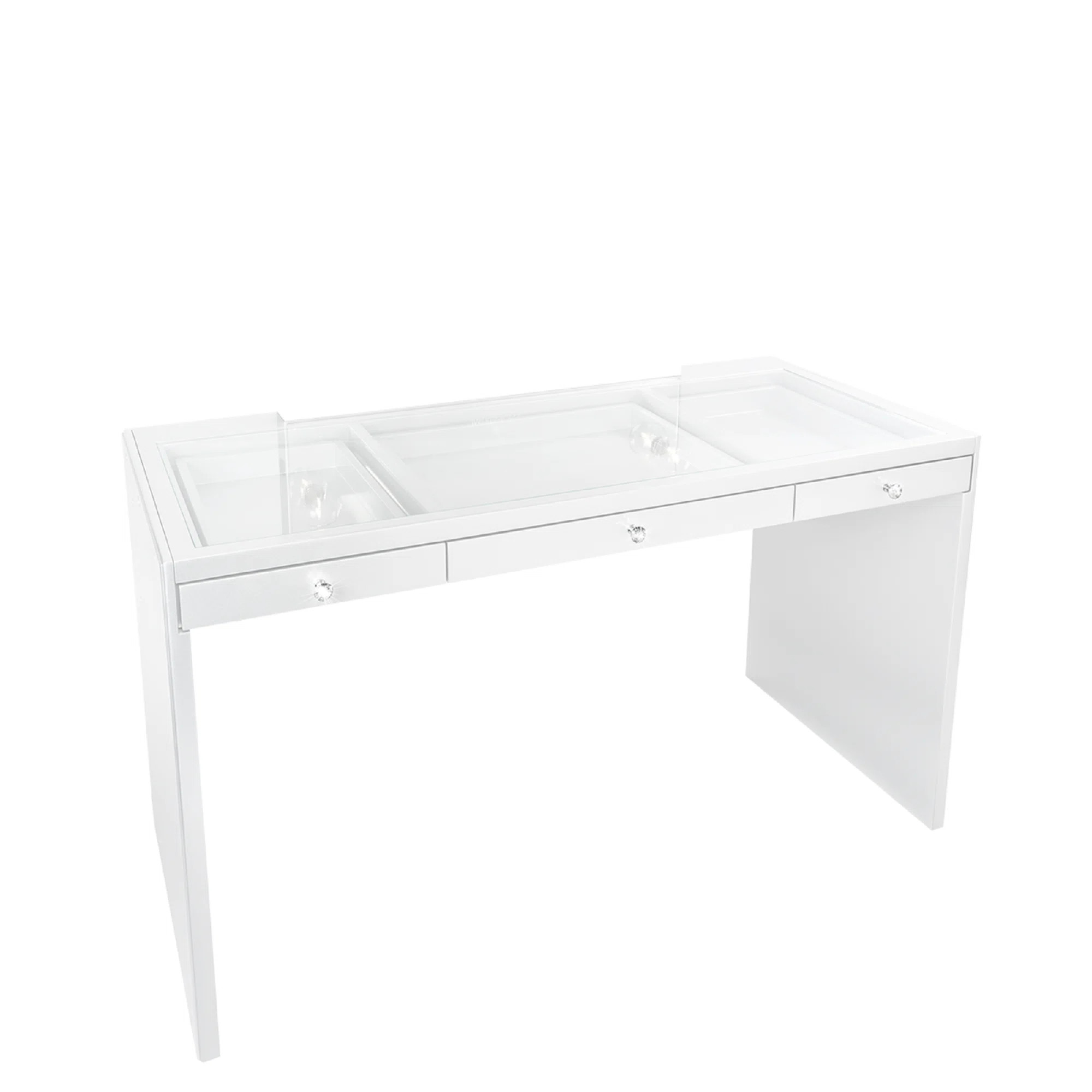 SlayStation Plus Premium Vanity Table Include Three Drawer Vanity Table with Transparent Glass | Wayfair North America