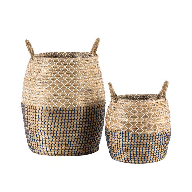 Natural Uma Seagrass Crosshatch Baskets 2 Piece Set | Rugs USA