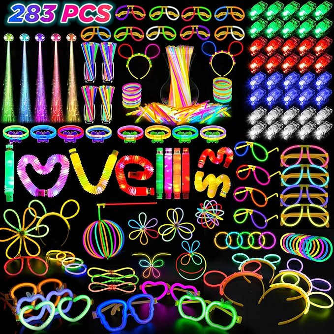 Glow in the Dark Party Favors for Adults Kids, 27 Carnival Accessories, 56 LED Light Up Toys Bulk... | Amazon (US)
