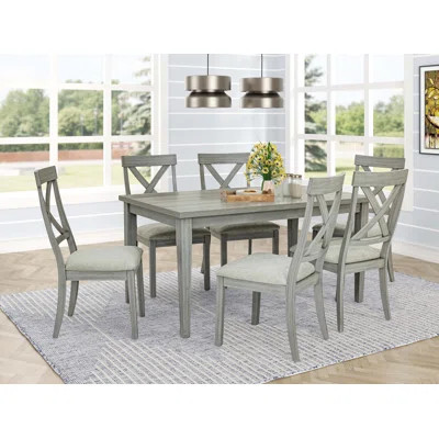 7Pc Dining Set Rectangular Dining Table Upholstered Chair Dining Room Set Wooden | Wayfair North America
