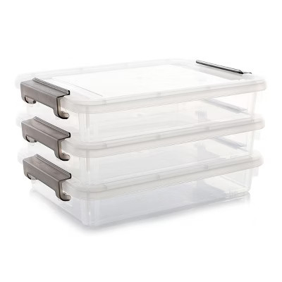 Aoibox 3 Pack Clear Plastic Project Storage Boxes with Latching Lids Stackable Organizer for A4 Paper Photos Documents Scrapbook14.65 x10.43x2.87Inch | Target