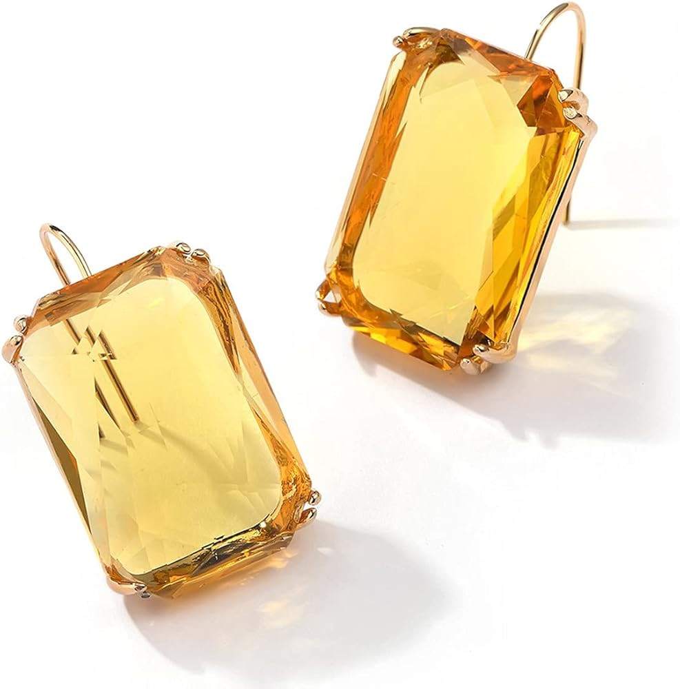 Colorful Rectangle Glass Crystal Earrings Orthogon Gemstone Square Transparent Crystal Glass Dang... | Amazon (US)