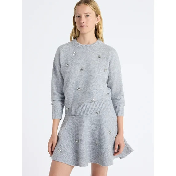 Free Assembly Women's Embellished Mock Neck Sweater with Long Sleeves, Sizes XS-4X | Walmart (US)