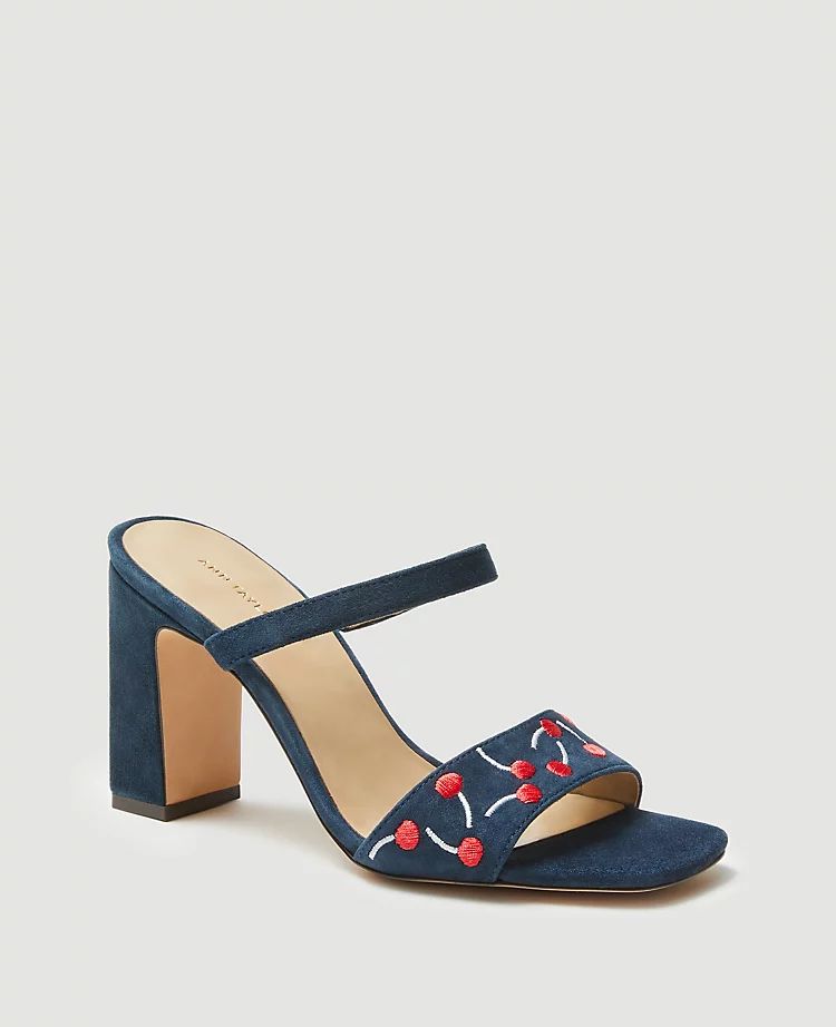 Cherry Two Strap Suede Block Heel Sandals | Ann Taylor (US)