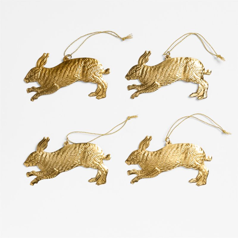 Pressed Metal Hare Christmas Tree Ornament, Set of 4 | Crate & Barrel | Crate & Barrel
