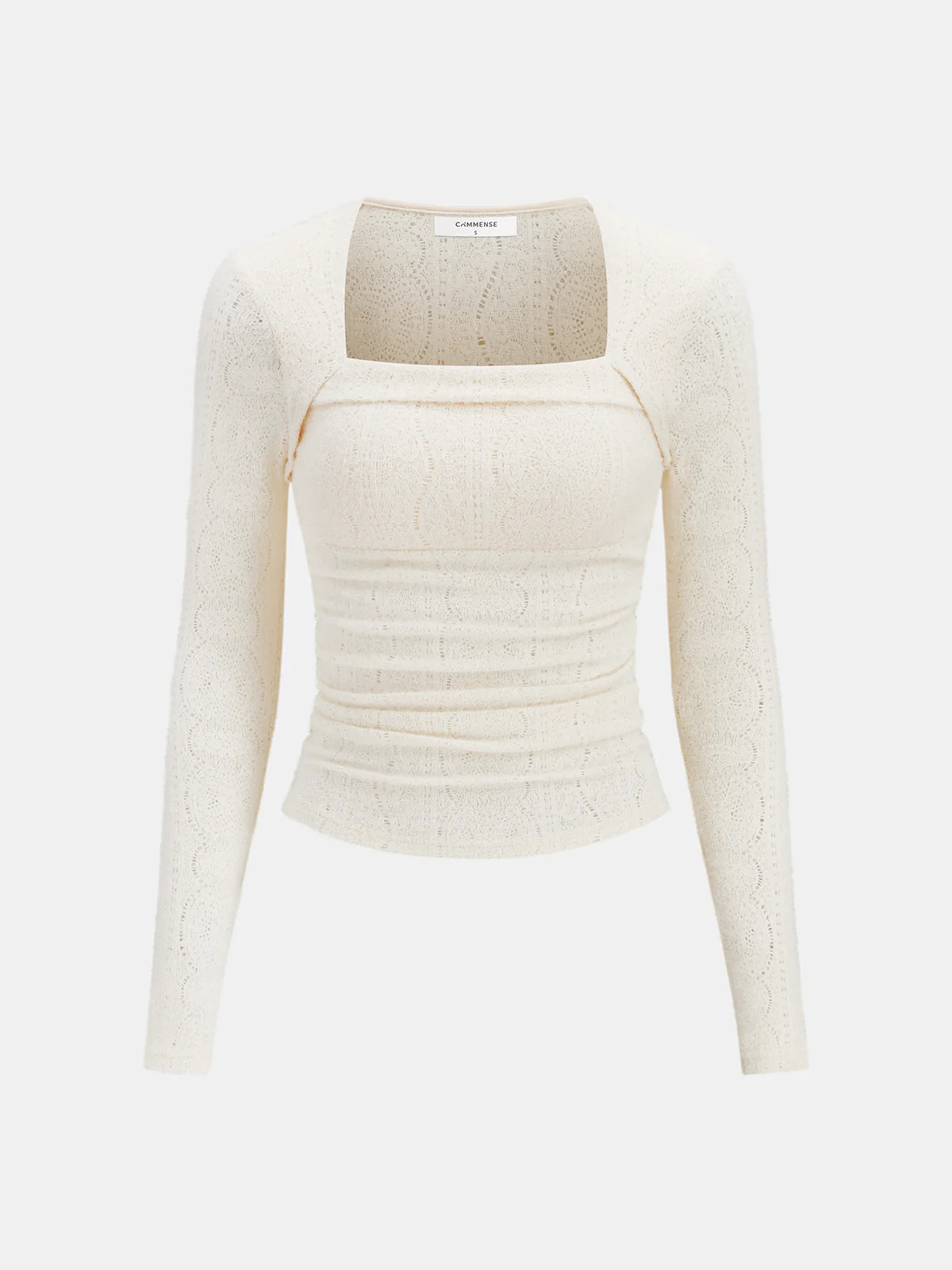 Lace-Texture Square-Neck Knit Top | Commense