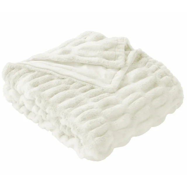 Better Homes & Gardens Ivory Ruched Faux Fur Throw, 50" x 72", Adult/Teen | Walmart (US)