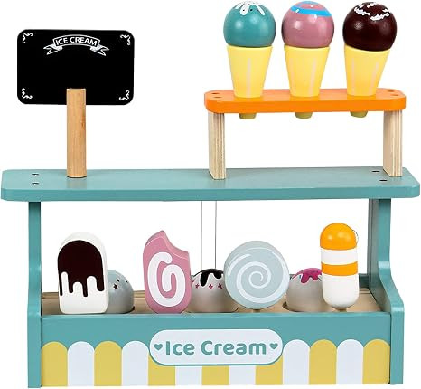 Wooden Ice Cream Toy Play Set, Ice Cream Truck Shop Stand Toys for Toddlers, Montessori Play Kitc... | Amazon (US)