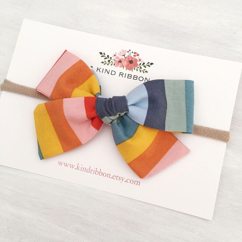 Muted Rainbow Hair Bow, Multi Color Stipe Bow, Stripe Hair Bow, Baby Hair Bow, Toddler Hair Bow, ... | Etsy (US)