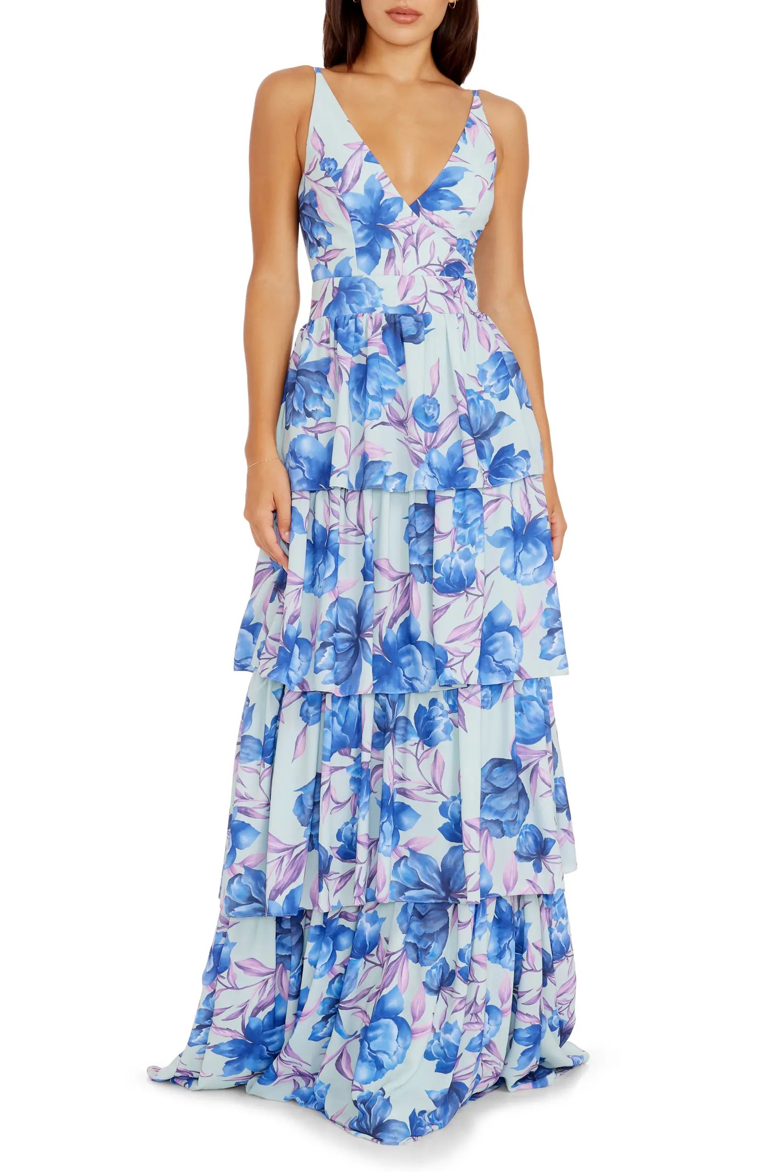 Dress the Population Lorain Floral Print Tiered Ruffle Gown | Nordstrom | Nordstrom
