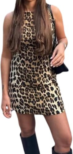LAPRBY Y2k Sexy Leopard Print Sleeveless Bodycon Going Out Cheetah Print Dress Summer Mini Dress (Leopard03,Small) | Amazon (US)