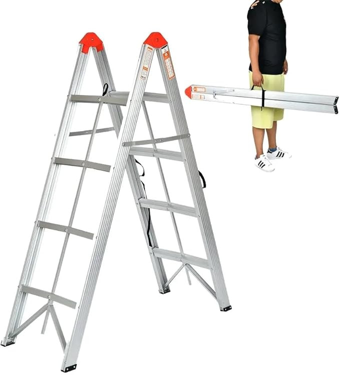 Lightweight Aluminum 4-Step Folding Ladder | Twin Front, Collapsible A-Frame Design with Wide Ant... | Amazon (US)