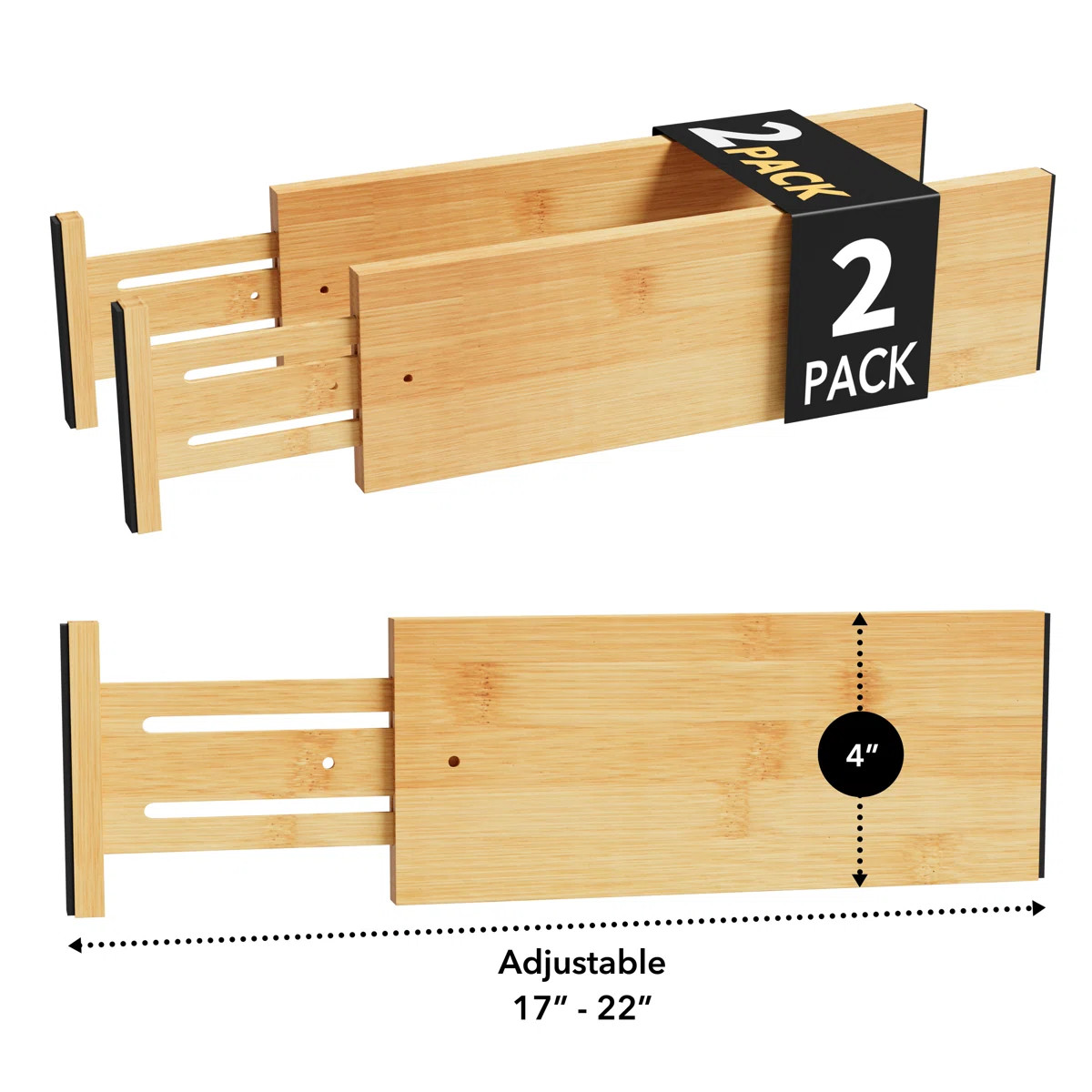 4" High Bamboo Deep Drawer Dividers with Labels – Adjustable and Expandable Kitchen and Home Or... | Wayfair North America