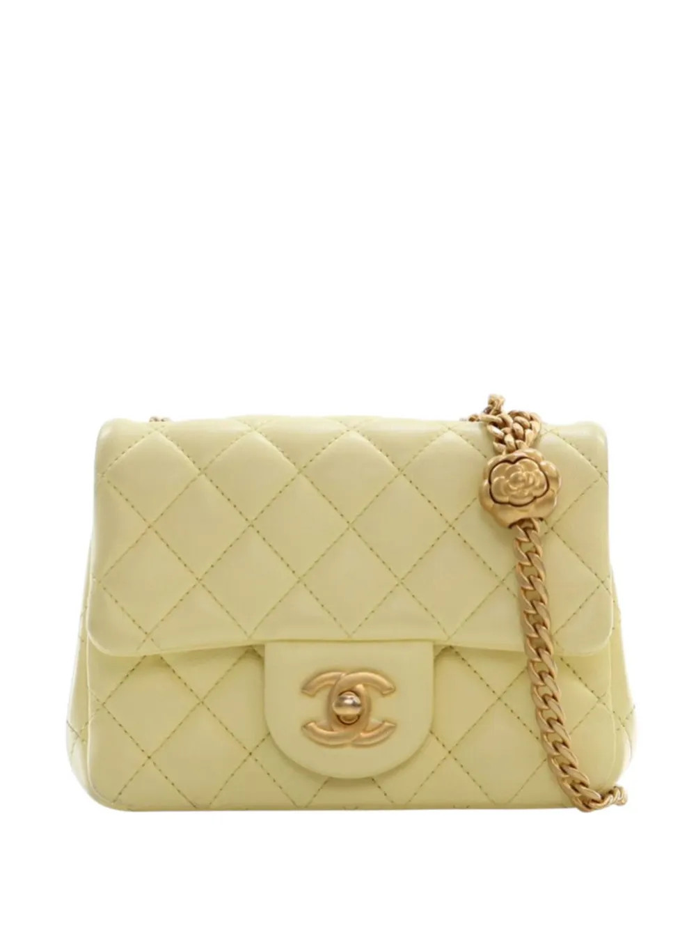 CHANEL Pre-Owned 2021-2025 Mini Square Lambskin Sweet Camellia Flap crossbody bag - Yellow | Farfetch Global