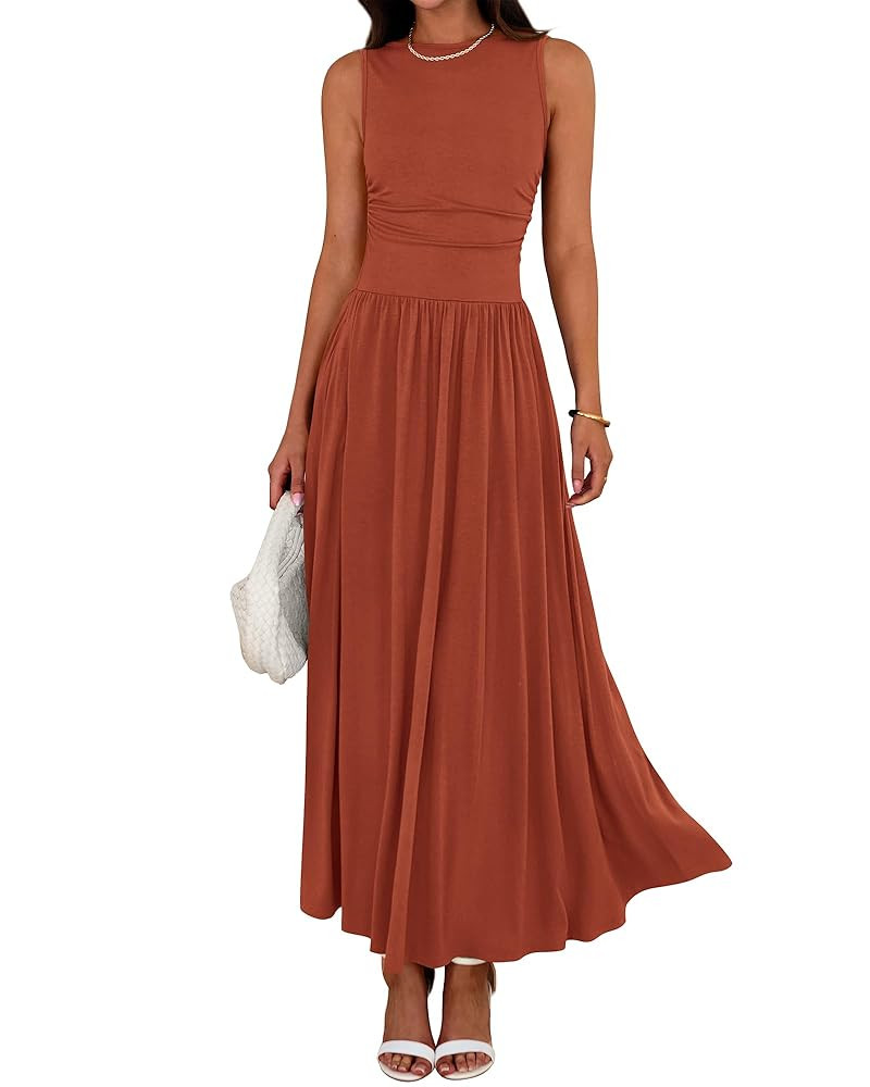 BTFBM Summer Maxi Dresses for Women 2025 Sleeveless Casual Ruched High Waisted Tank Long Sundress... | Amazon (US)