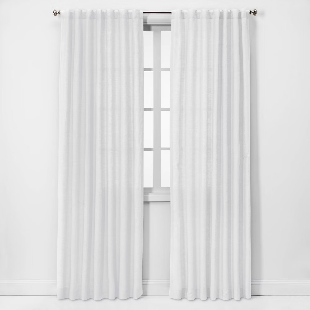 108""x54"" Light Filtering Linen Curtain Panel White - Threshold | Target